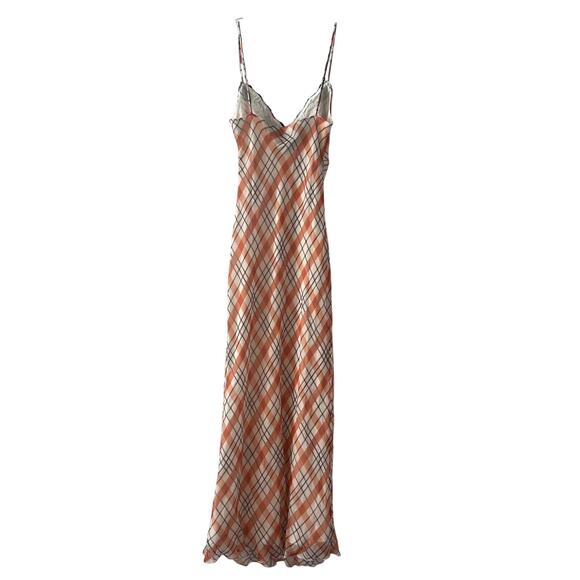 Realisation Par The Karlie Summer Check Silk Maxi Dress XS White Black Orange - Picture 7 of 8